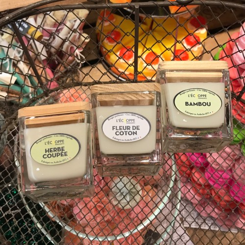 Trio de Bougies herbe coupée-fleur de coton-Bambou